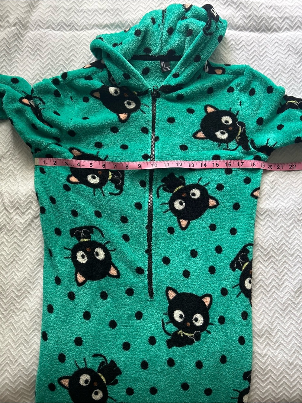 Forever 21 Sanrio Chococat One Piece Zip up Hooded Pajamas Fleece Plush Sz Small - Picture 6 of 10